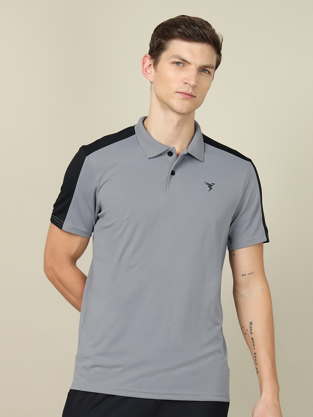 

Technosport Men Active Colorblocked Relaxed Fit Polo T-shirt, Grey