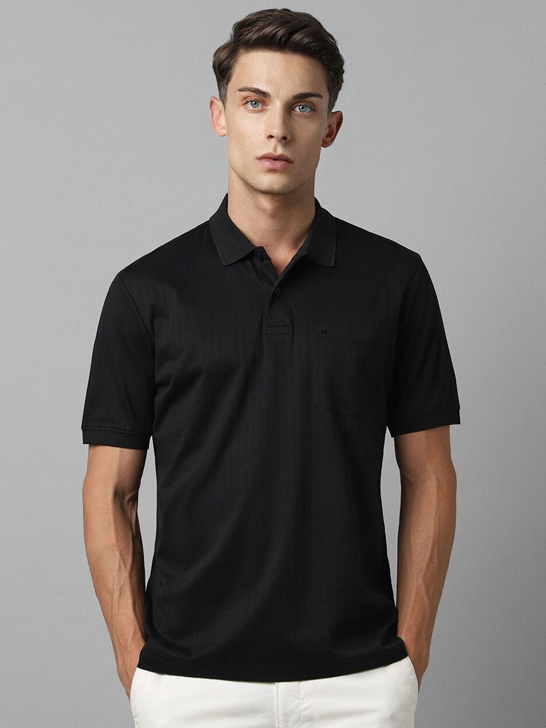 

Louis Philippe Polo Collar Short Sleeves Cotton Casual T-shirt, Black