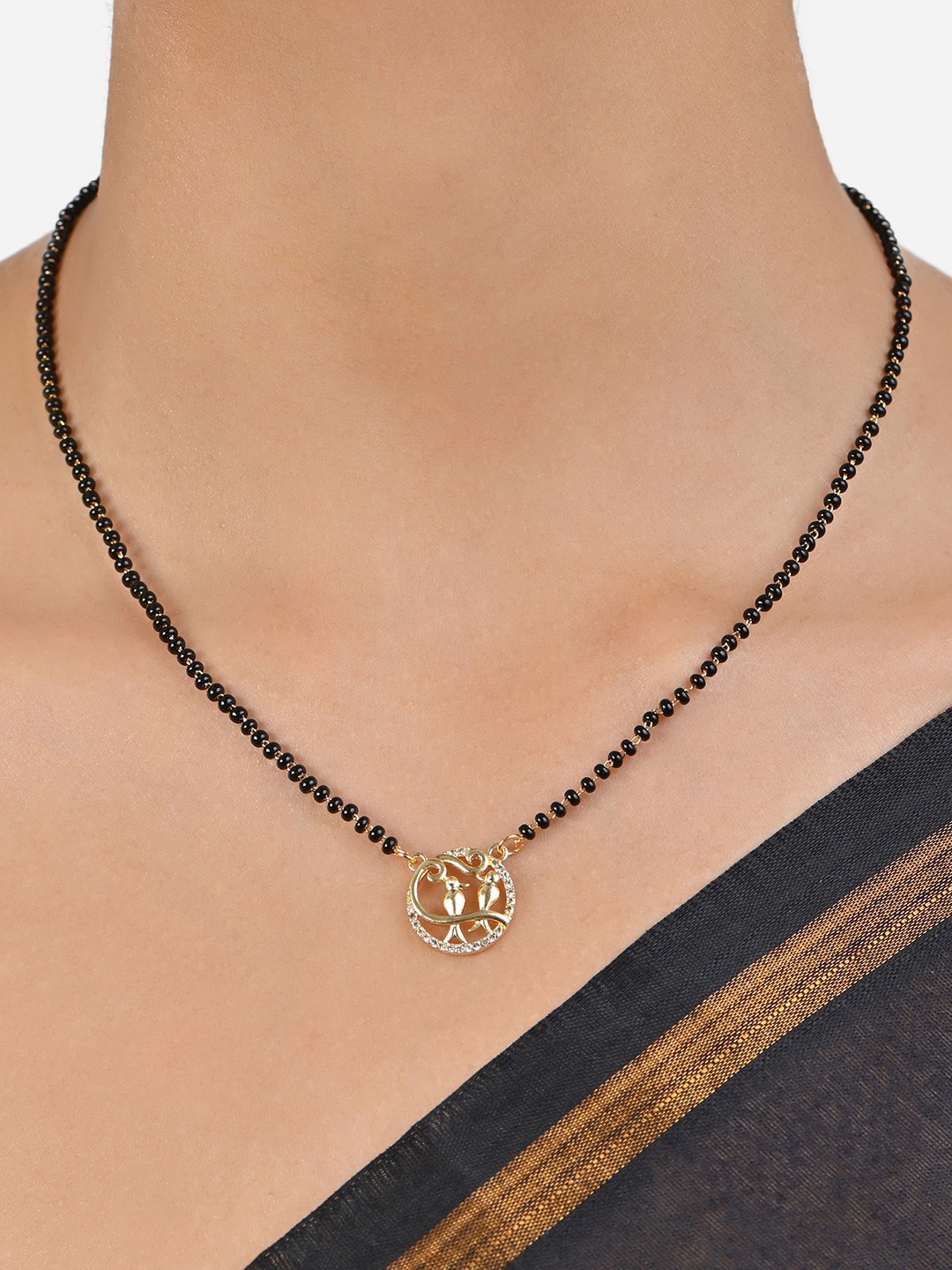 

Fida Gold-Plated Stones Studded and Beaded Mangalsutra, Black