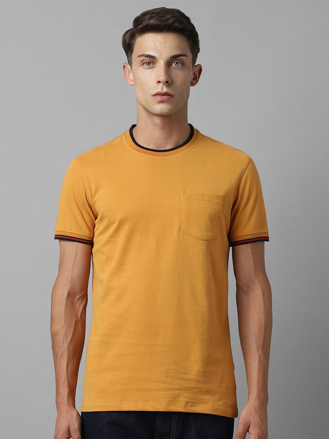 

Louis Philippe Jeans Round Neck Short Sleeves Cotton Slim Fit T-shirt, Yellow