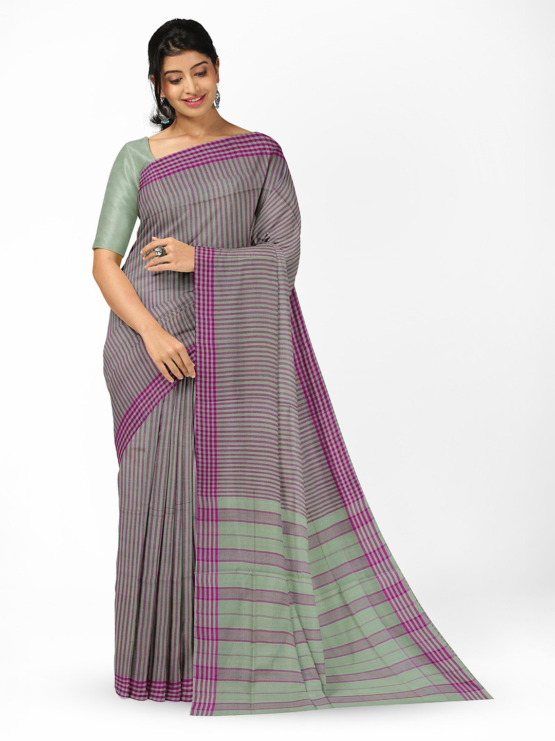

APCO Striped Pure Cotton Saree, Pink