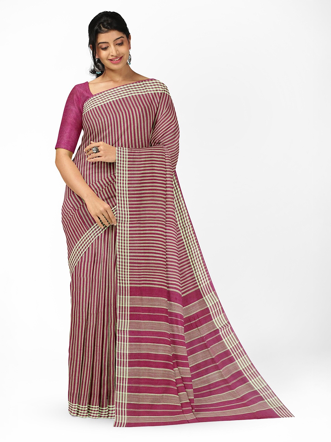 

APCO Striped Pure Cotton Handloom Saree, Pink