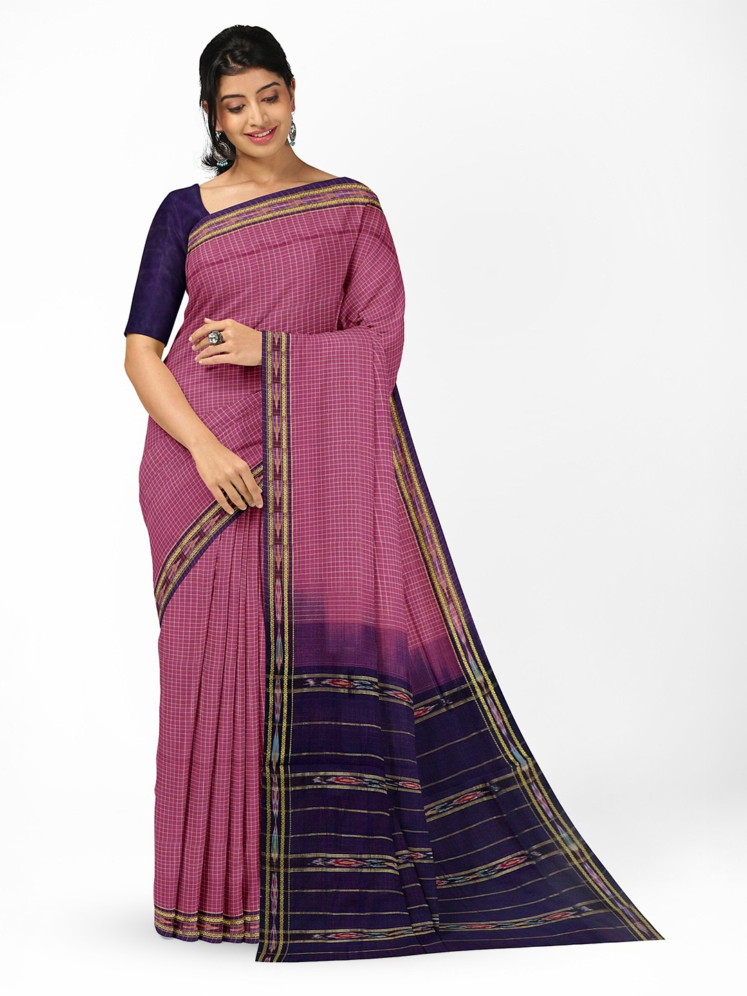 

APCO Checked Pure Cotton Handloom Saree, Pink
