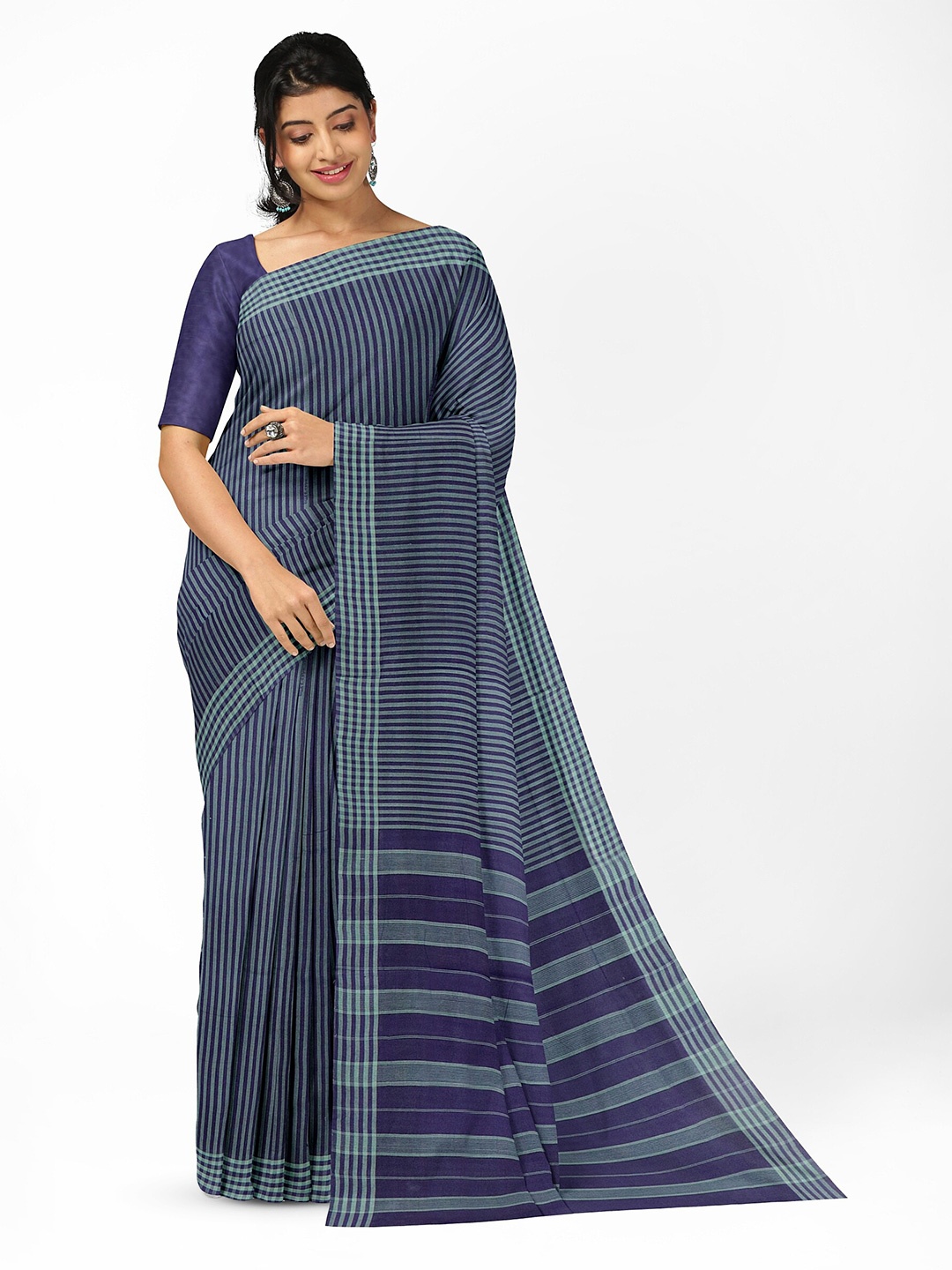 

APCO Striped Pure Cotton Saree, Blue