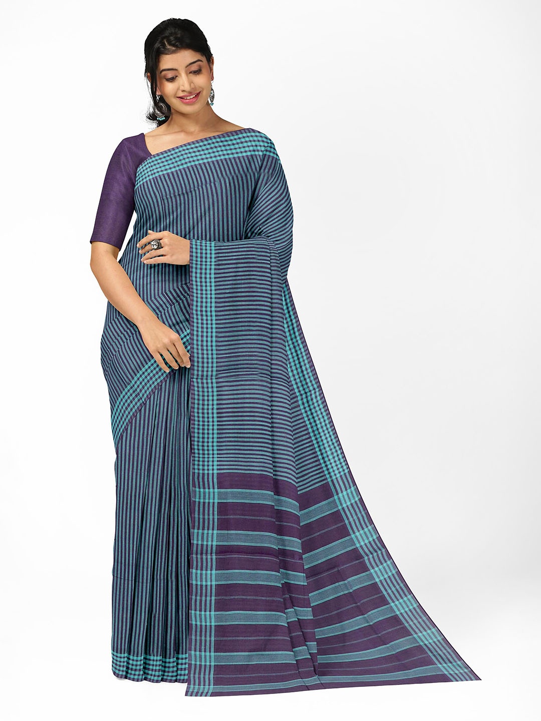 

APCO Striped Pure Cotton Handloom Saree, Blue