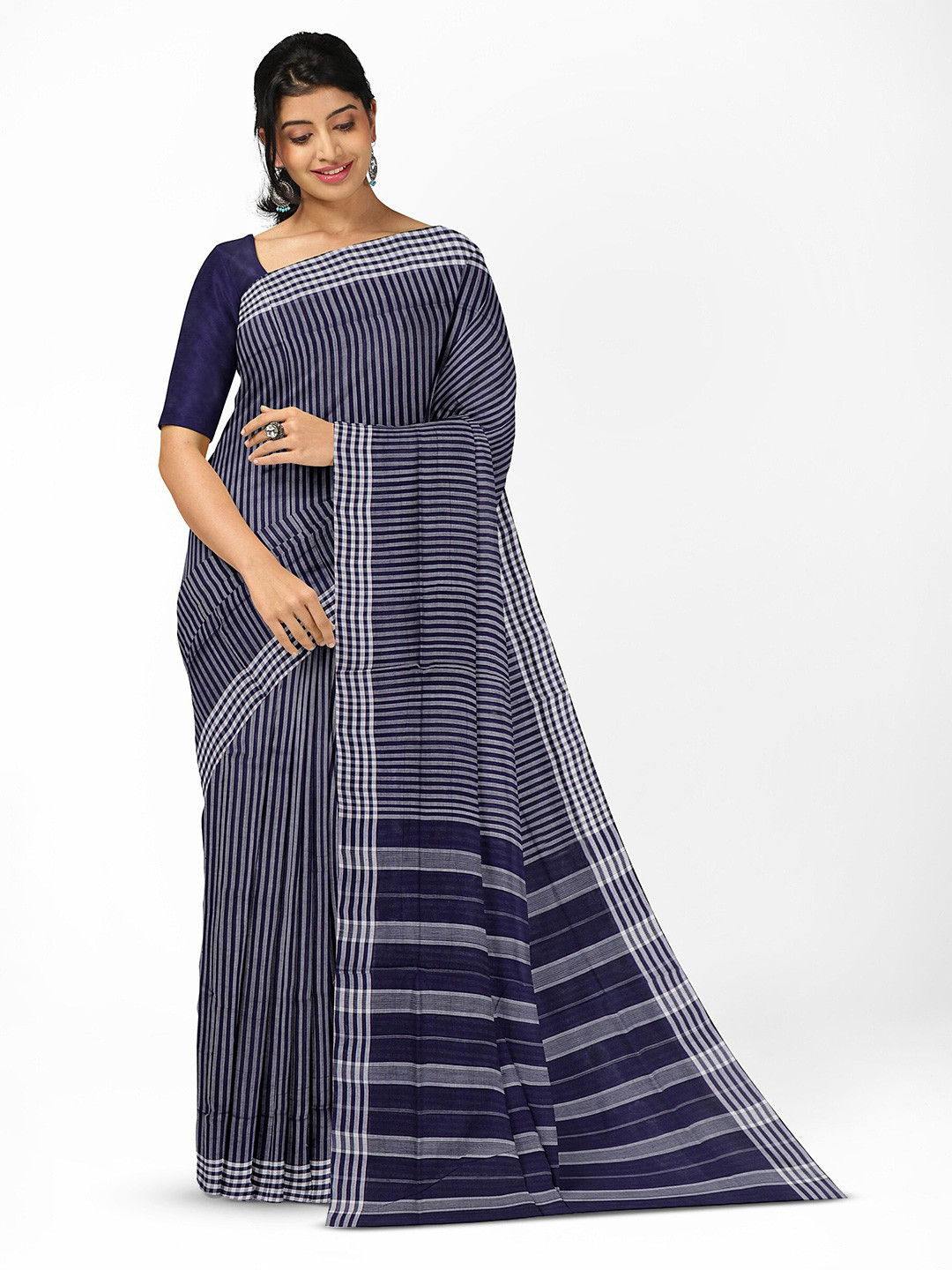 

APCO Striped Pure Cotton Handloom Saree, Blue