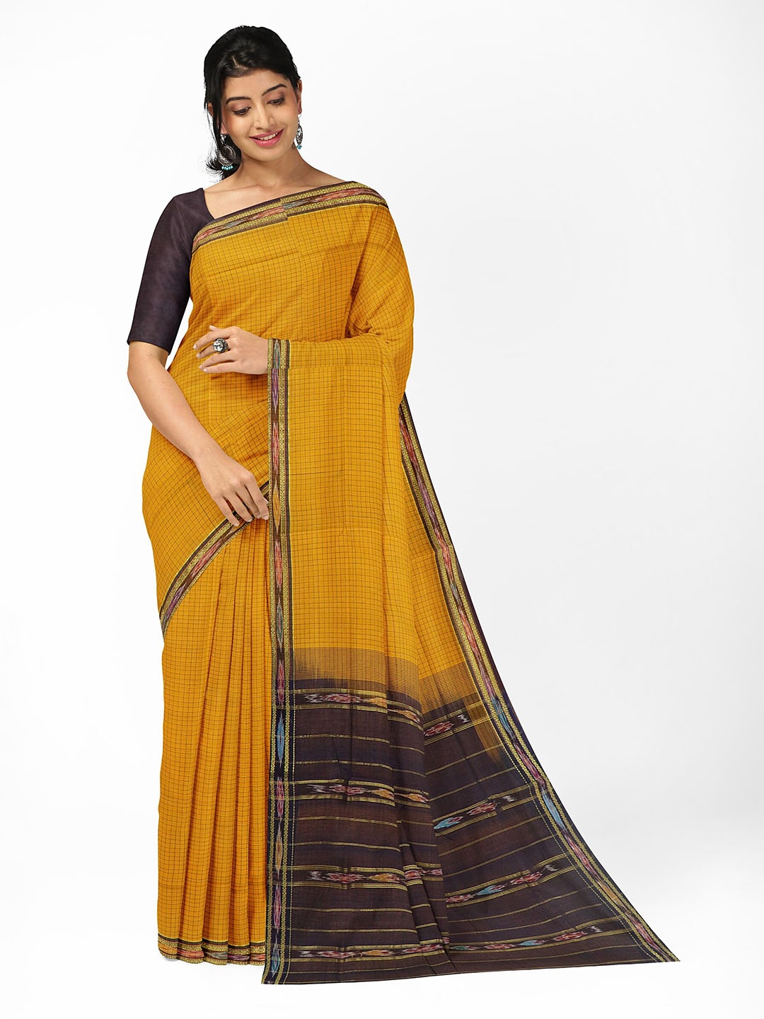 

APCO Checked Woven Design Pure Cotton Handloom Saree, Yellow