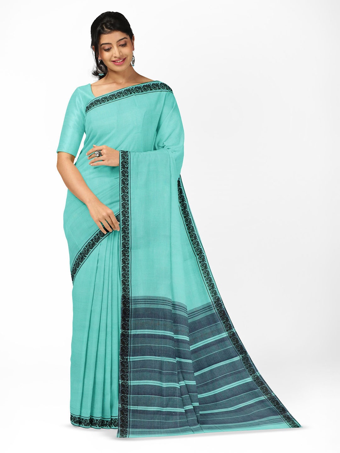 

APCO Woven Design Pure Cotton Handloom Saree, Sea green