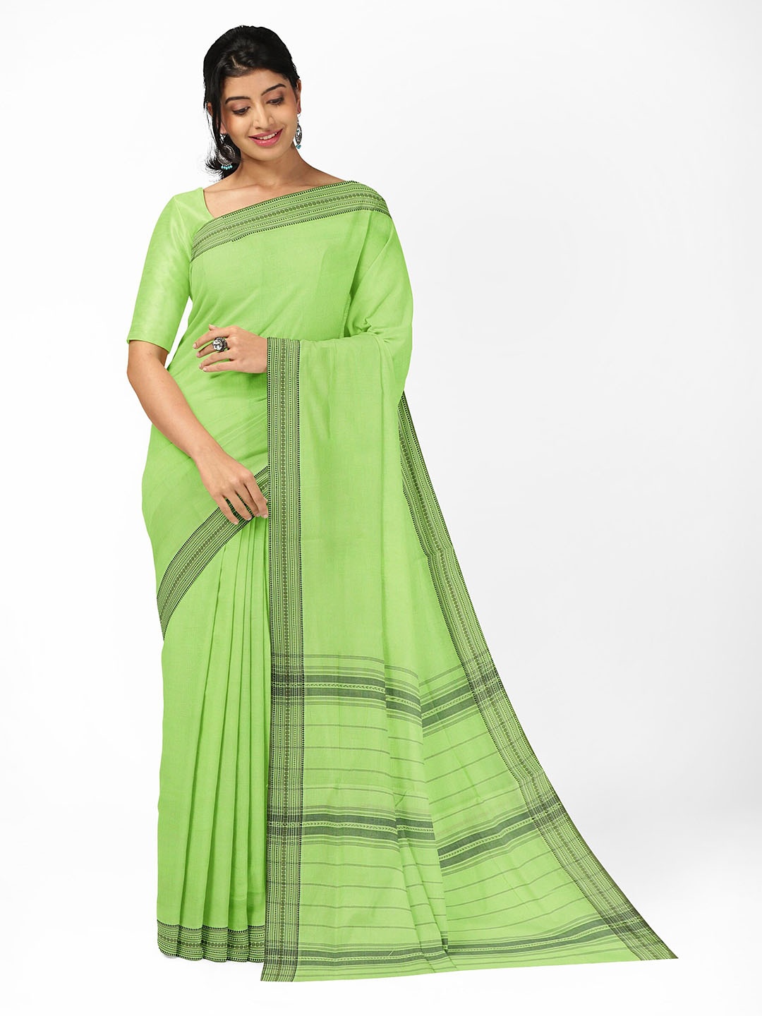 

APCO Pure Cotton Handloom Saree, Green