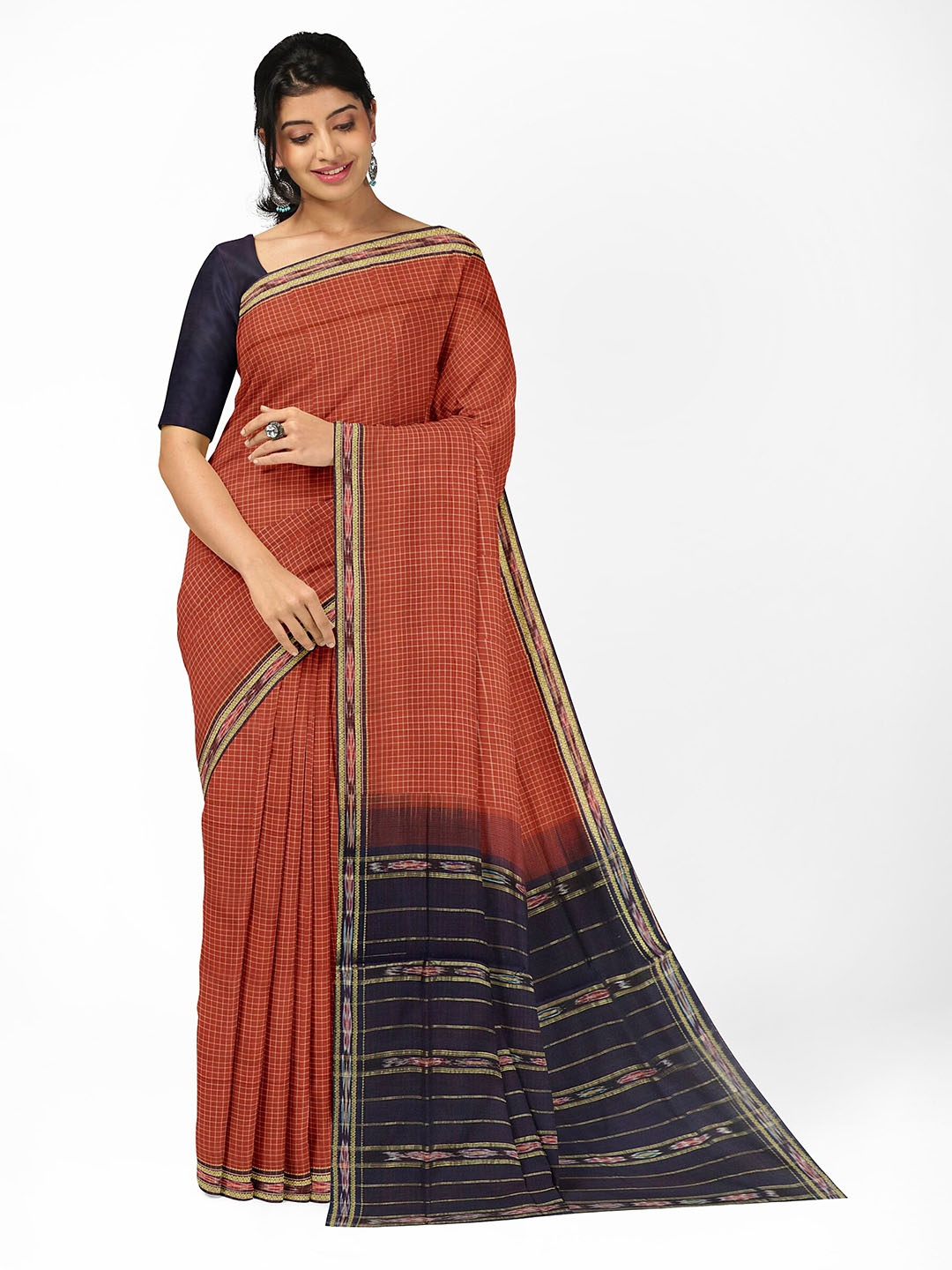 

APCO Checked Woven Design Pure Cotton Handloom Saree, Orange