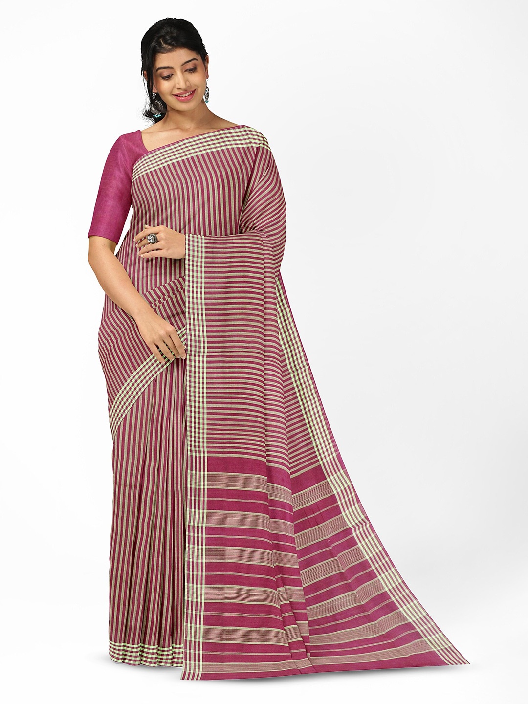 

APCO Striped Pure Cotton Handloom Saree, Pink