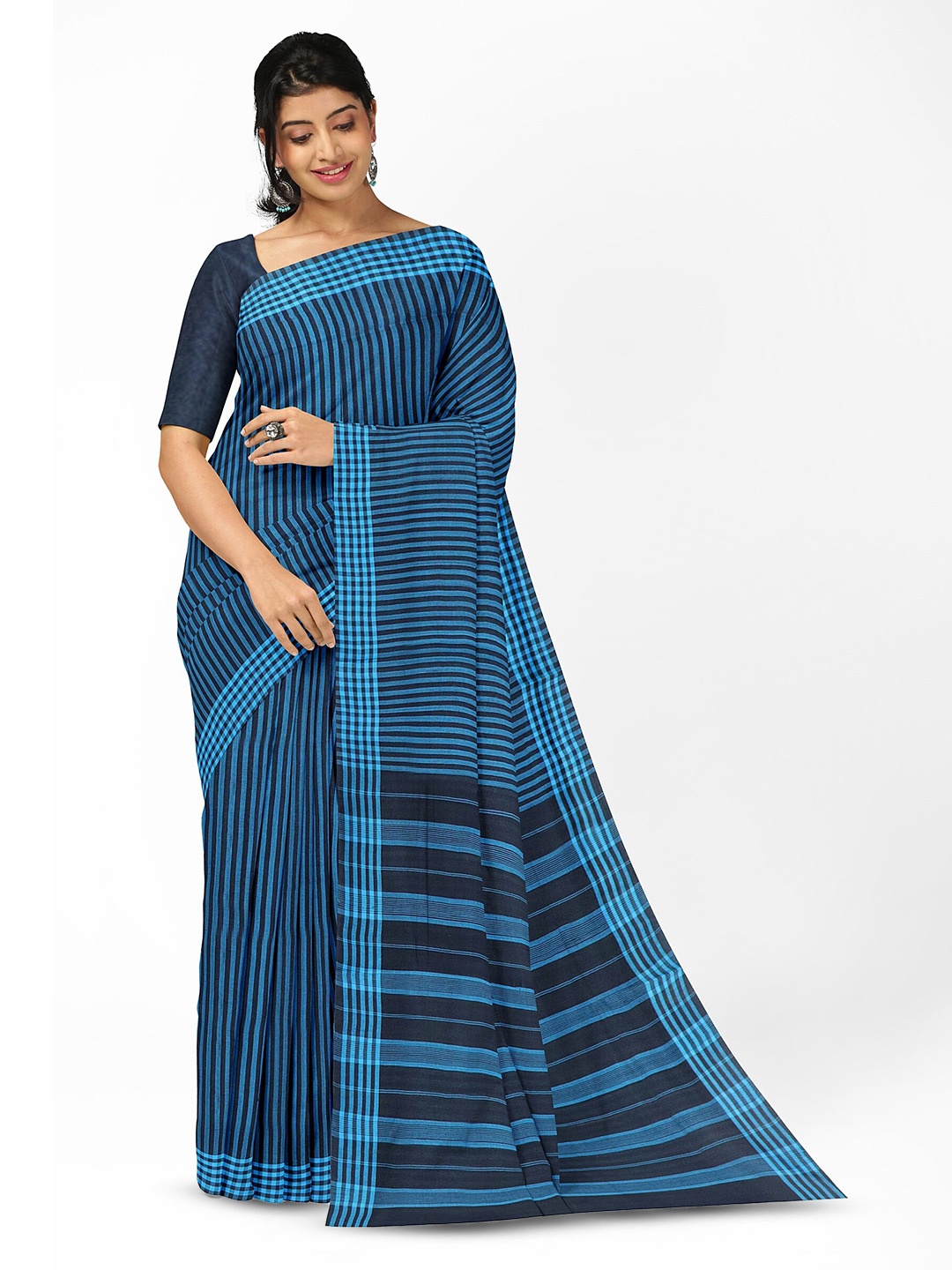 

APCO Striped Bandar Pure Cotton Polavaram Saree, Blue