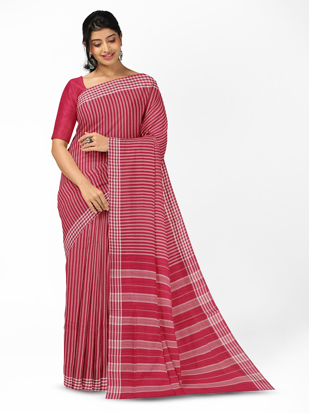 

APCO Striped Pure Cotton Handloom Saree, Red