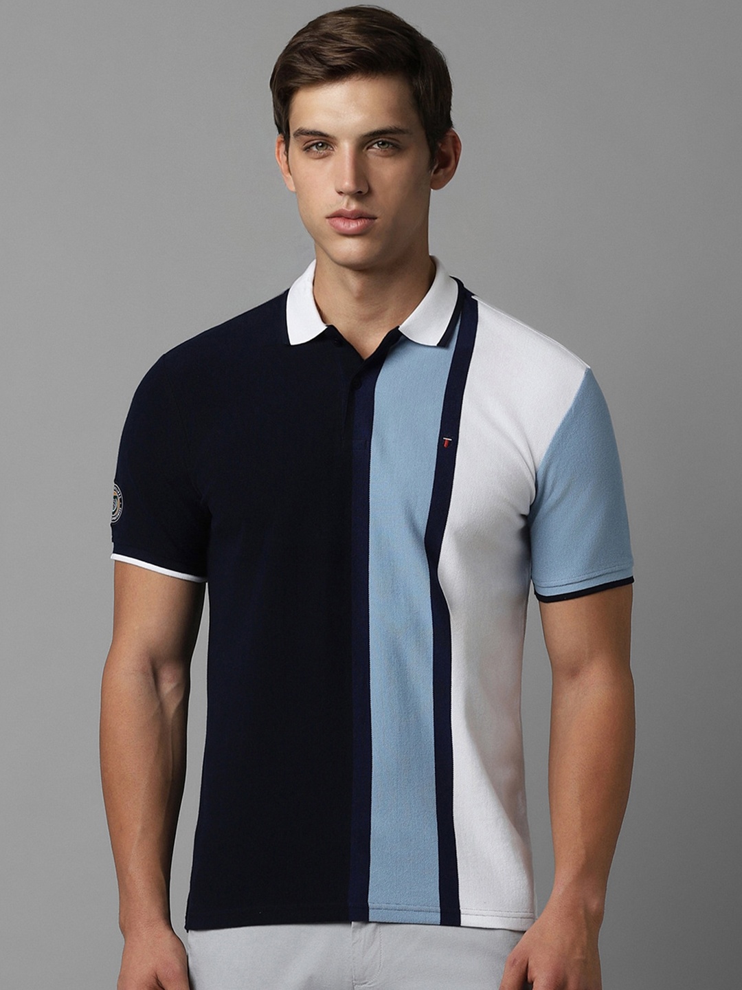 

Louis Philippe Sport Colourblocked Polo Collar Cotton Slim Fit T-shirt, Navy blue