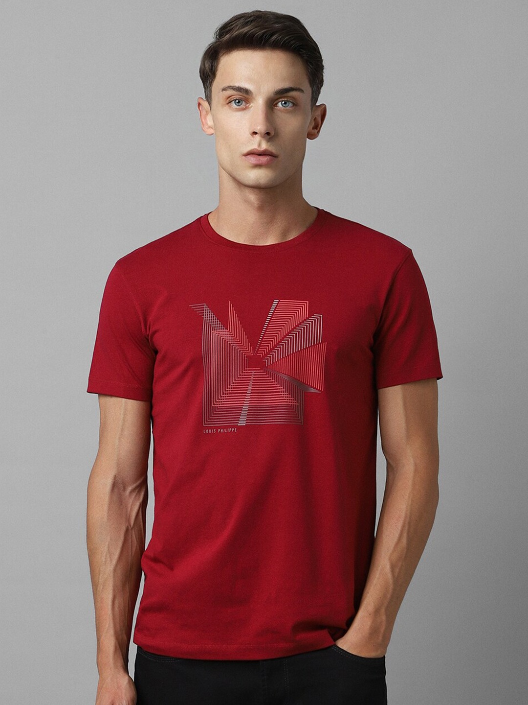 

Louis Philippe Sport Graphic Printed Round Neck Slim Fit T-shirt, Red