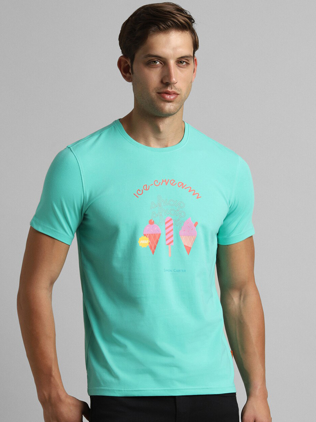 

SIMON CARTER LONDON Typography Printed Slim Fit Cotton T-shirt, Green