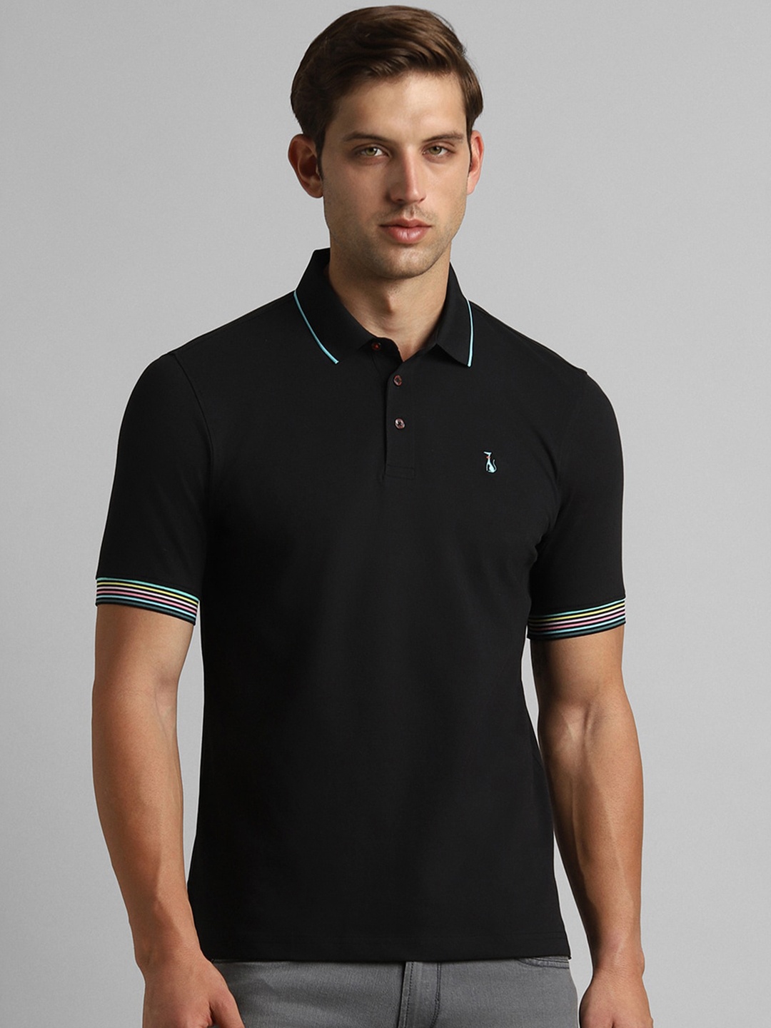 

SIMON CARTER LONDON Polo Collar Cotton Slim Fit T-shirt, Black