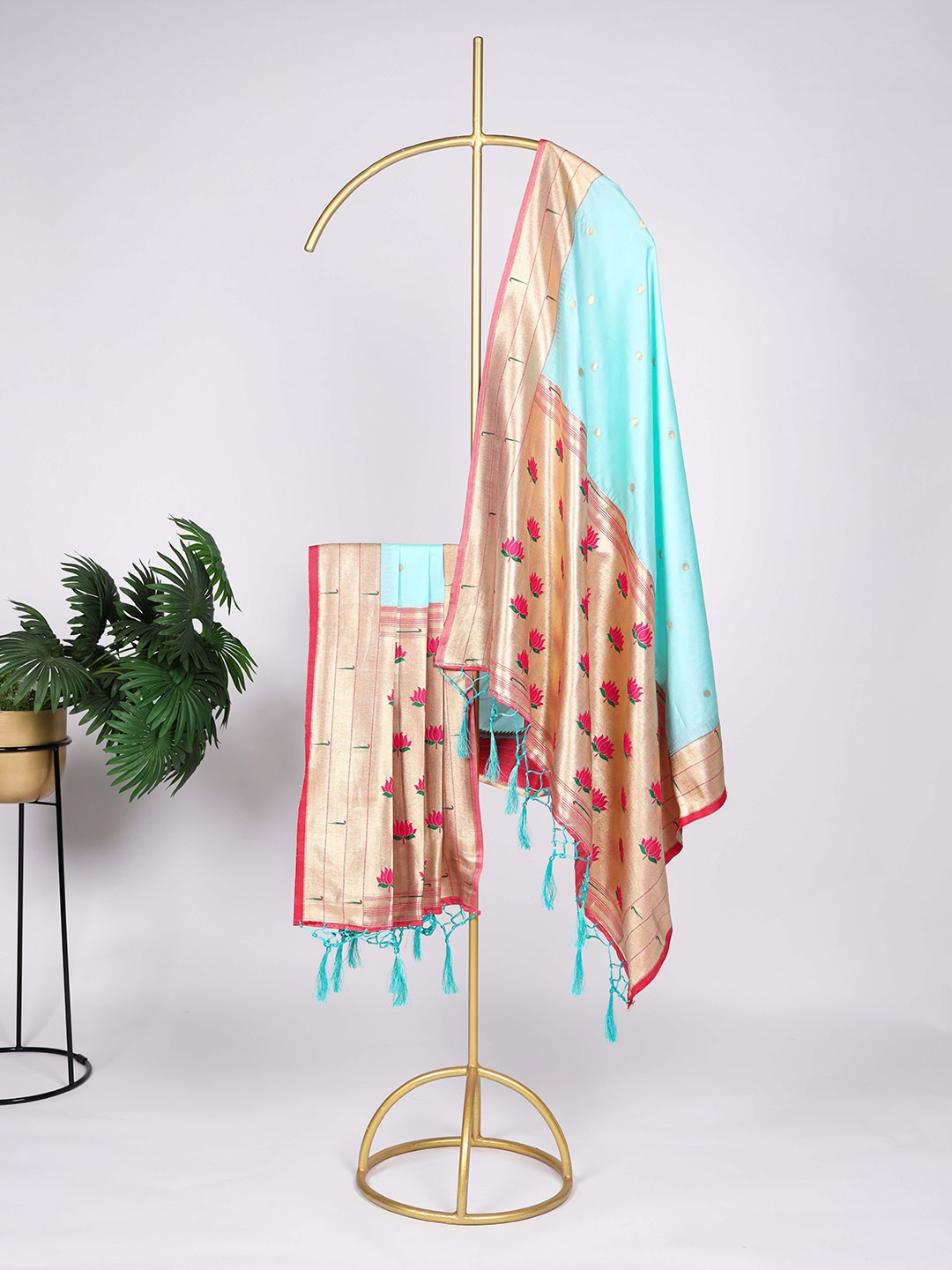 

LOOKNBOOK ART Ethnic Motifs Woven Design Silk Dupatta, Turquoise blue