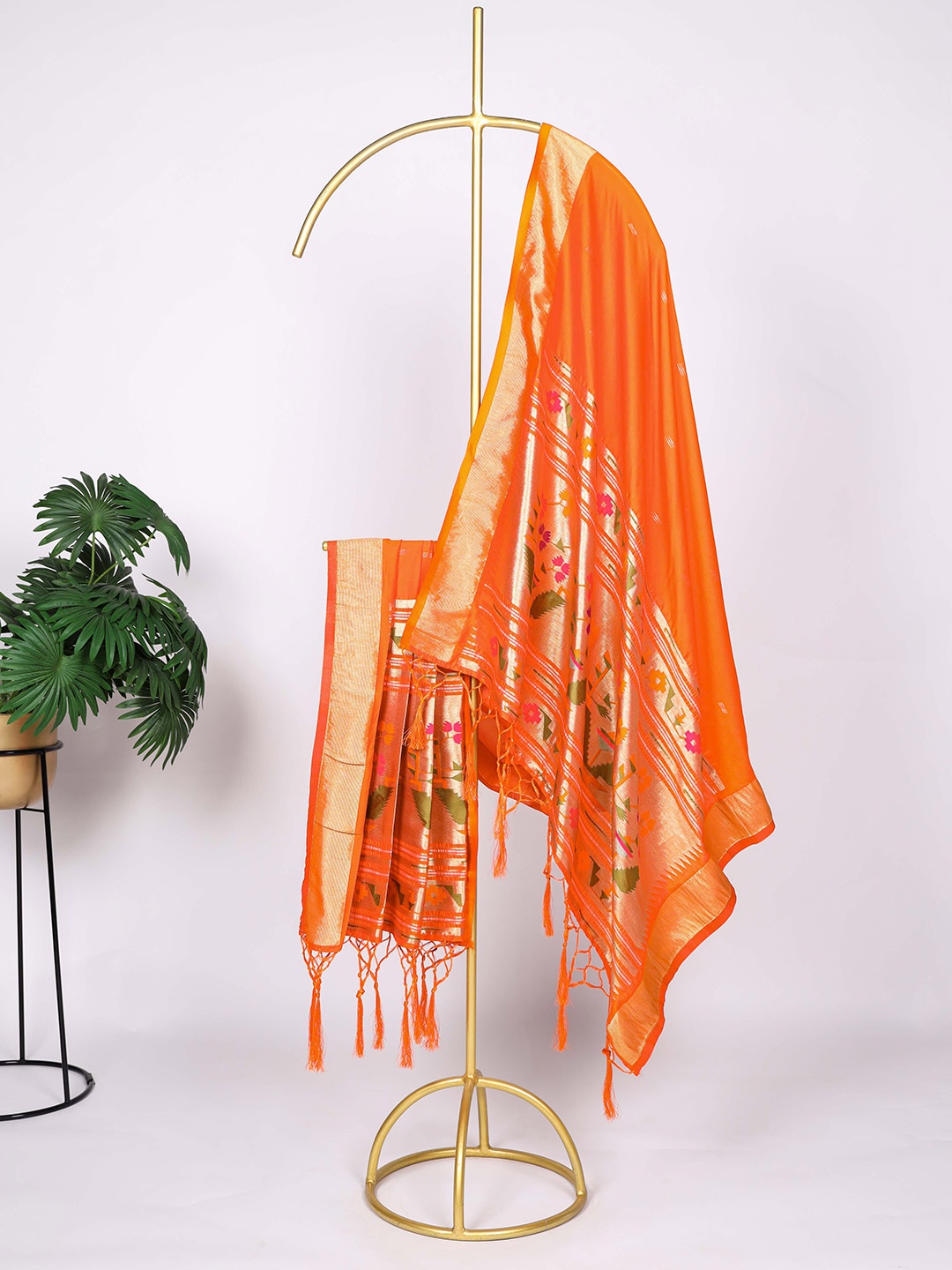 

LOOKNBOOK ART Ethnic Motifs Woven Design Dupatta with Zari, Orange