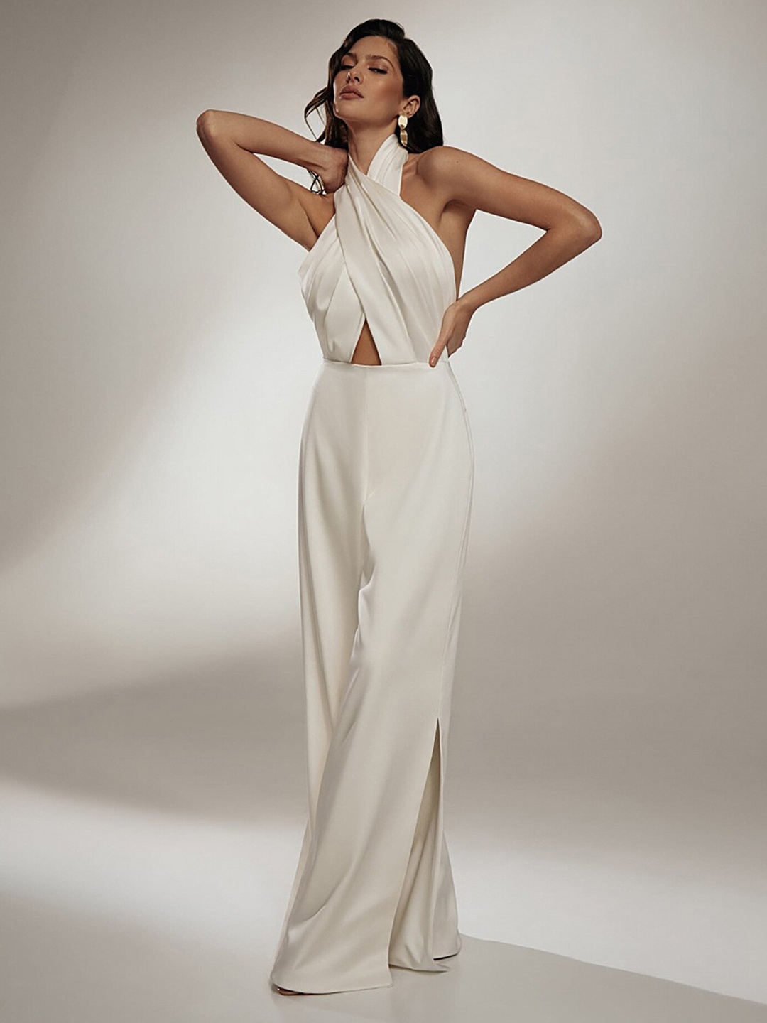 

LULU & SKY Halter Neck Sleeveless Basic Jumpsuit, White