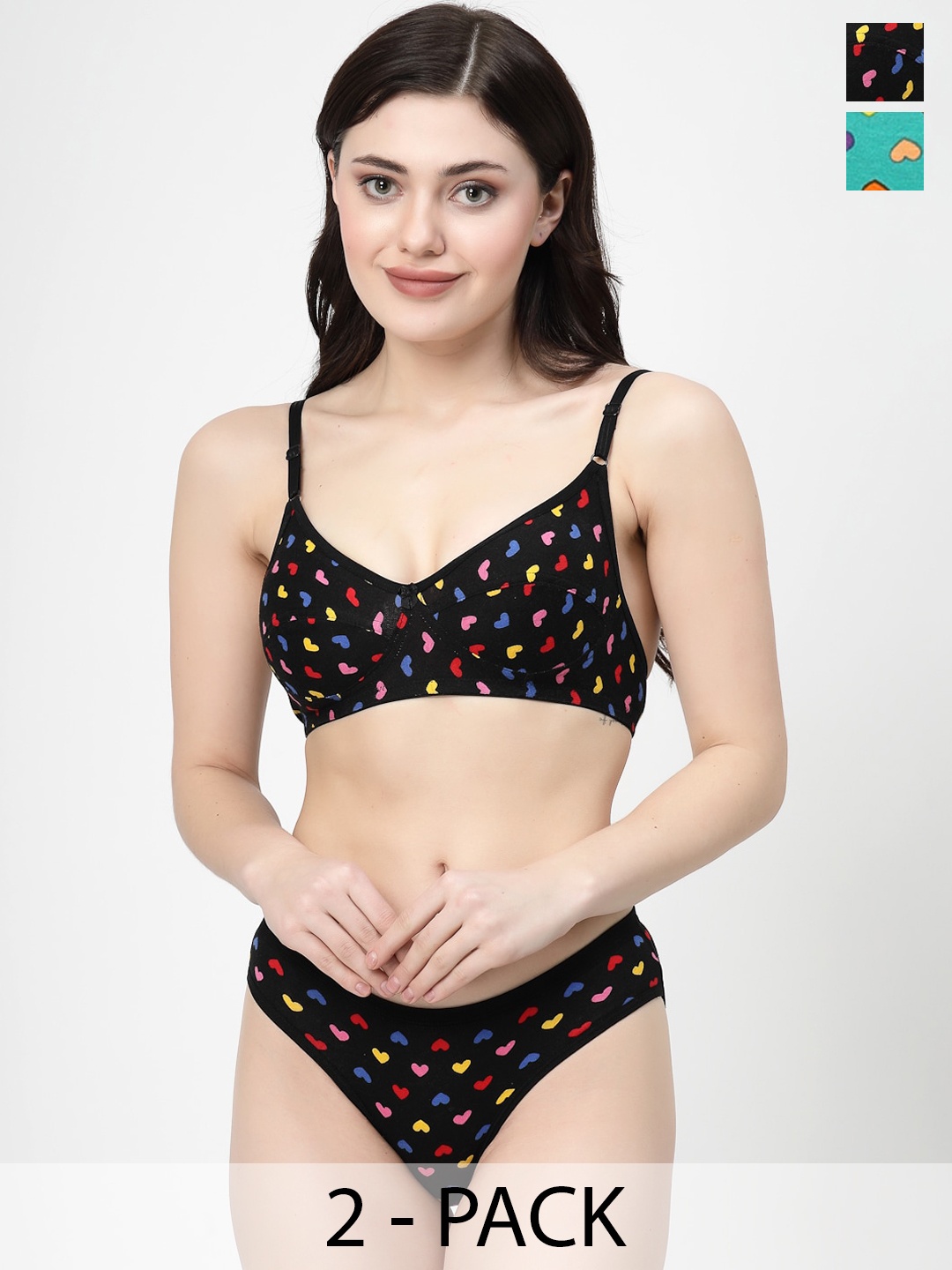 

Docare Pack Of 2 Printed Non Padded Lingerie Set, Green