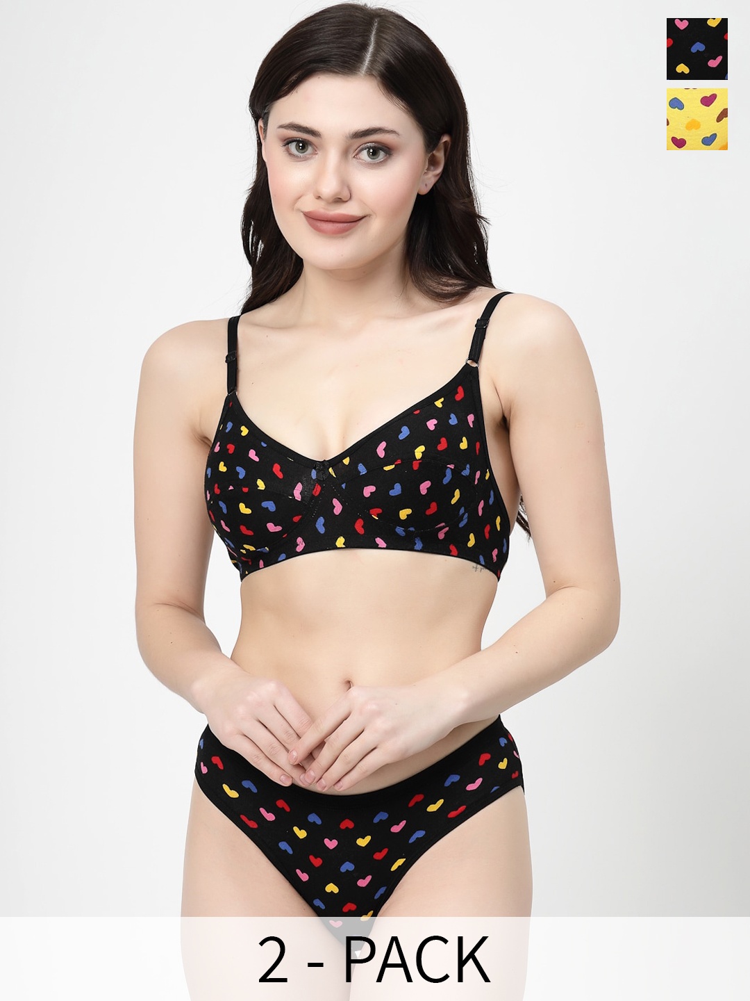 

Docare Pack Of 2 Non-Padded Lingerie Set LittleHeartSet-Black-Yellow