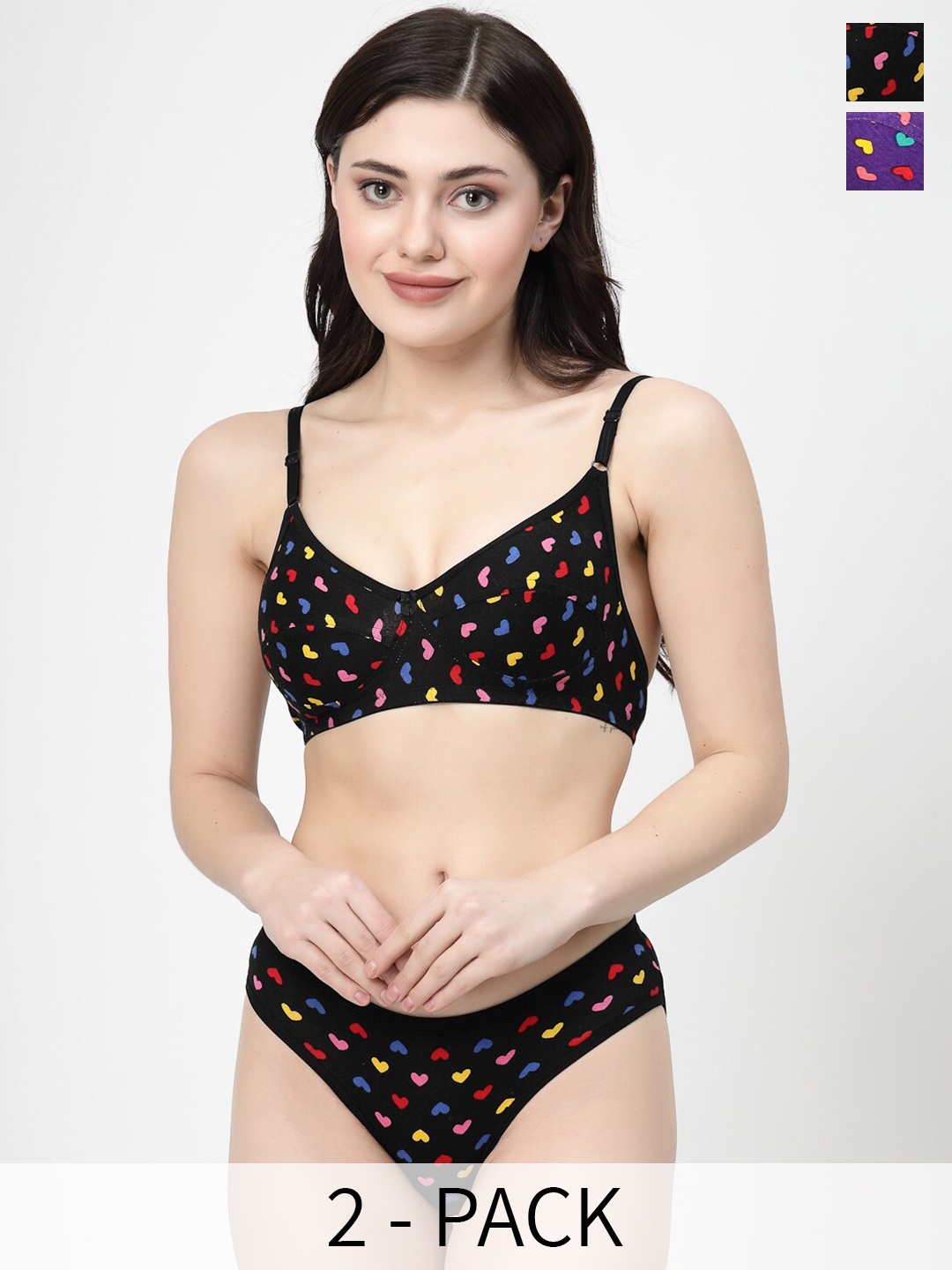 

Docare Pack Of 2 Printed Non Padded Lingerie Set, Black