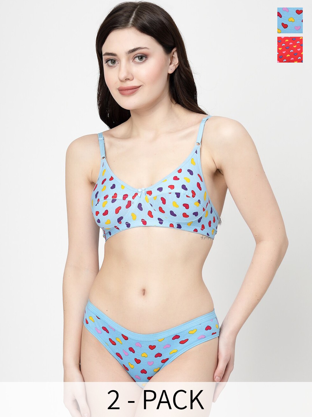 

Docare Pack of 2 Printed Non Padded Lingerie Set LittleHeartSet-Blue-Red