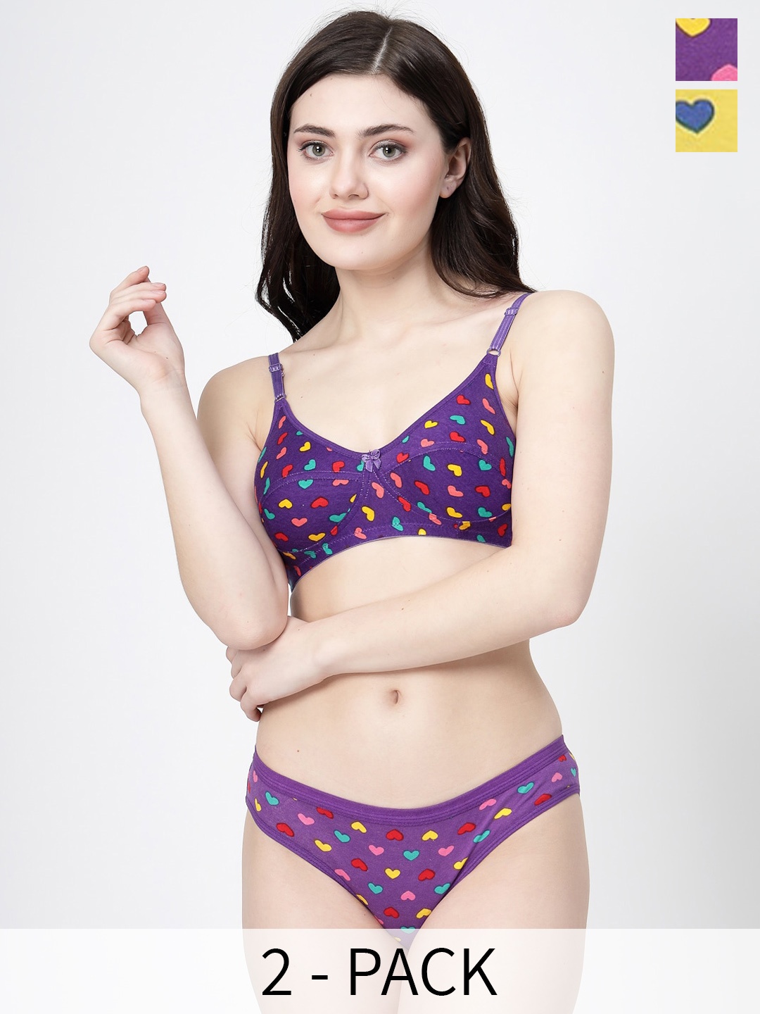 

Docare Pack Of 2 Printed Cotton Bra & Panty Lingerie Set, Yellow