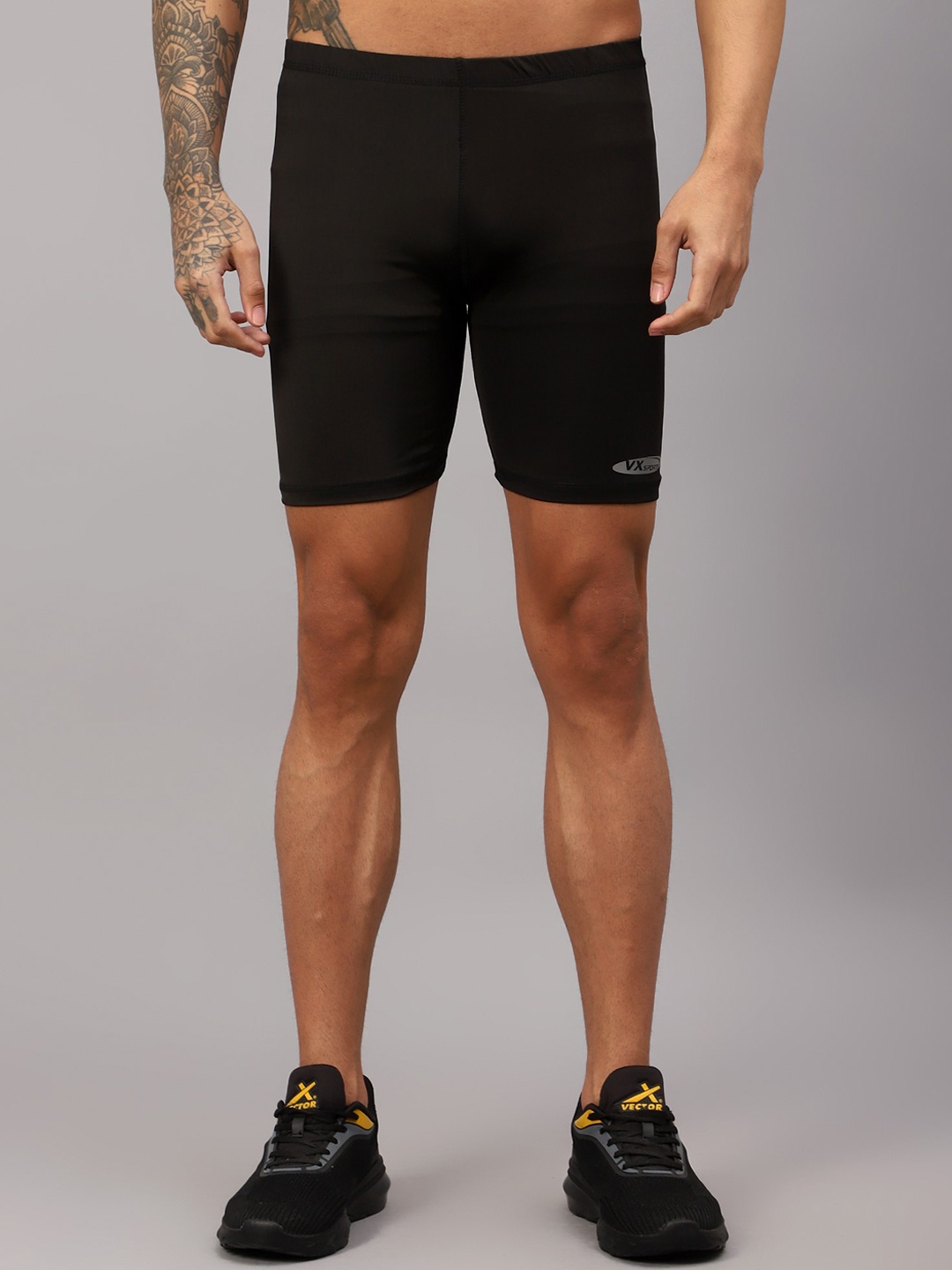 VECTOR X Men Mid-Rise Skinny Fit Sports Shorts, Black