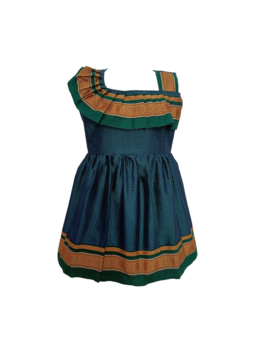 

BAESD Girls Geometric Self Design Square Neck Cotton Fit and Flare Maxi Ethnic Dresses, Sea green