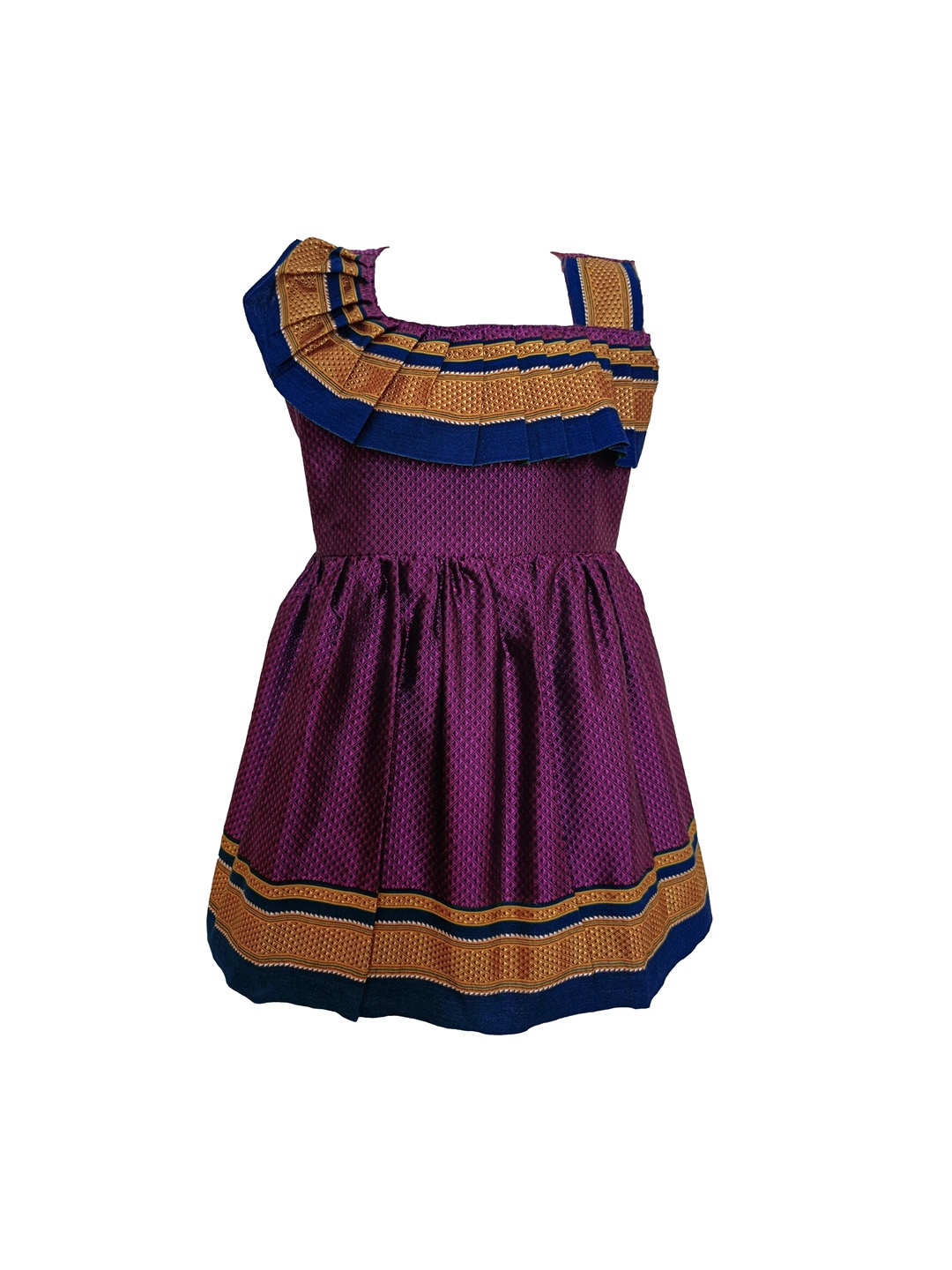 

BAESD Girls Geometric Self Design Square Neck Cotton Fit and Flare Maxi Ethnic Dresses, Purple