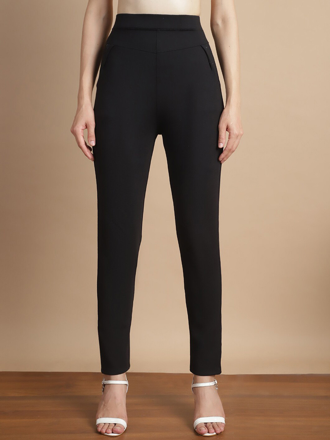 

LOOM LEGACY Cotton Skinny-Fit Ankle-Length Leggings, Black