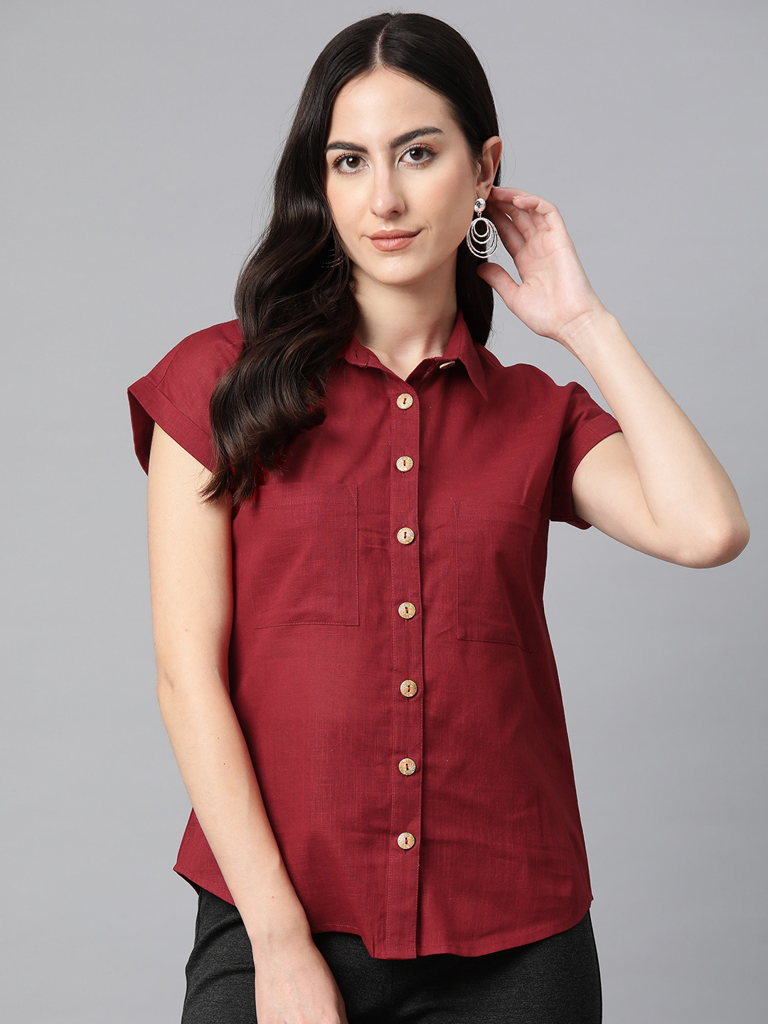 

Cottinfab Cotton Shirt Style Top, Red