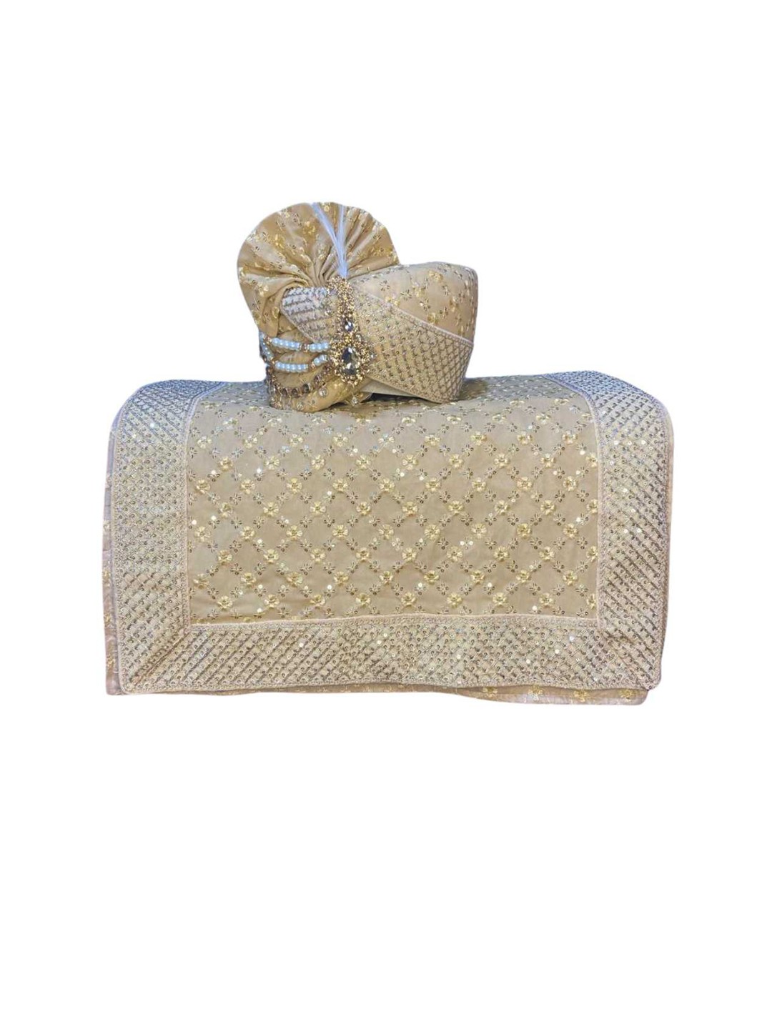 

ZARIDHAR Embellished Pagdi With Safa, Gold