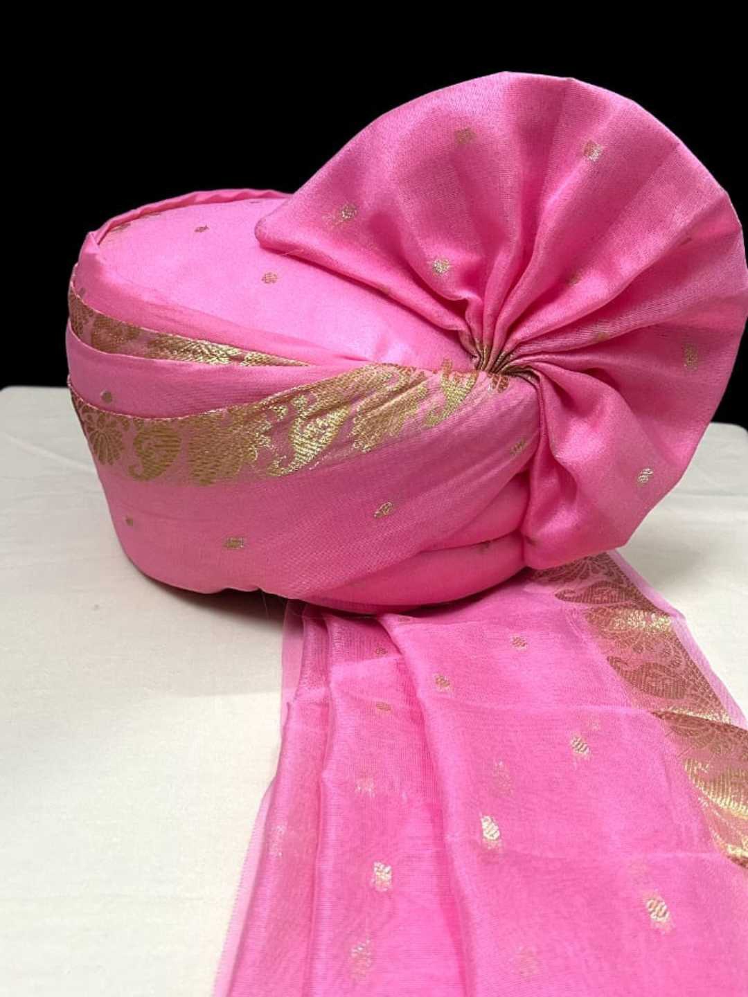 

ZARIDHAR Woven-Designed Rajput Style Pagri with Safa, Pink