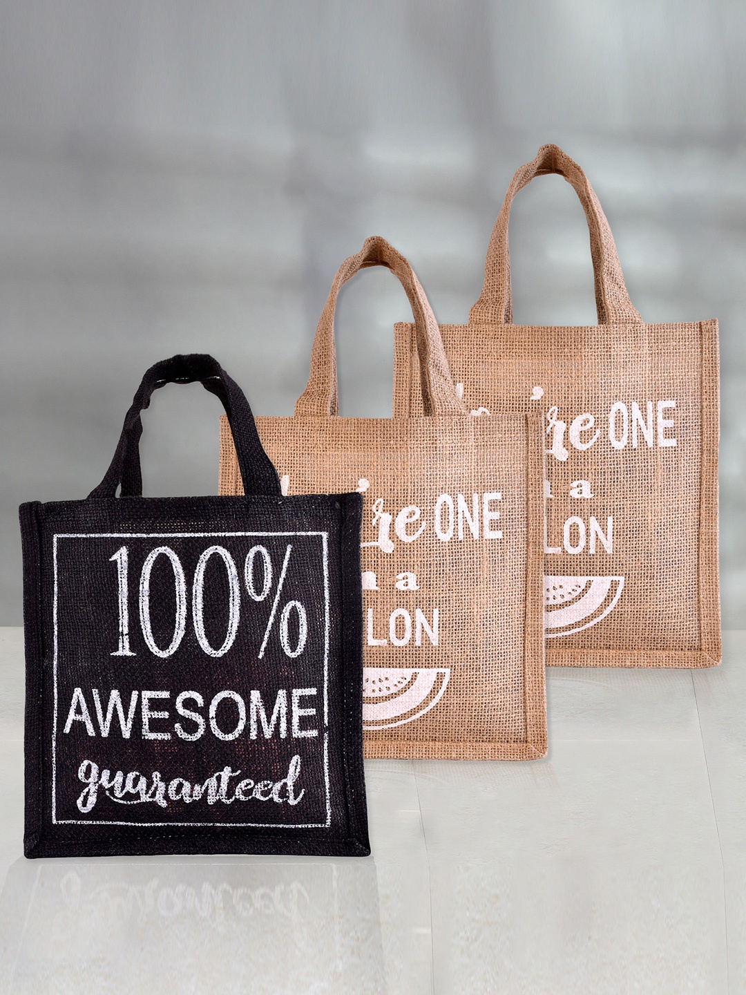 

Kuber Industries Jute 'Lets Do Lunch' Lunch Bag, Black
