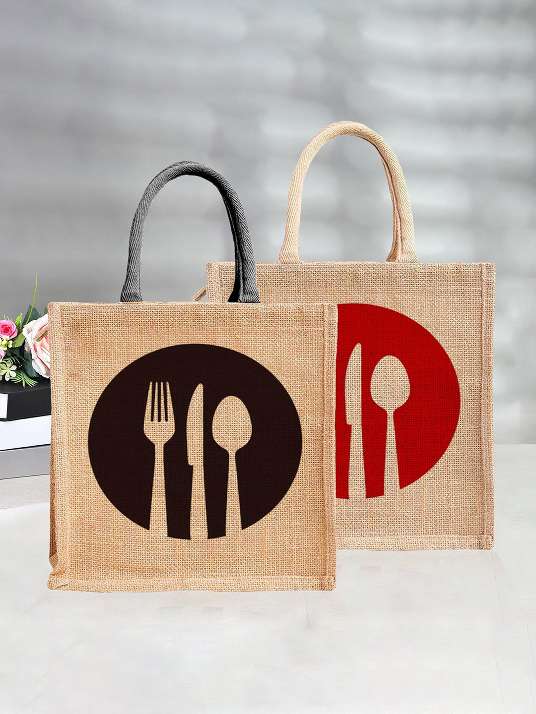 

Kuber Industries Pack Of 2 Jute Shopping Bag With Handle, Black