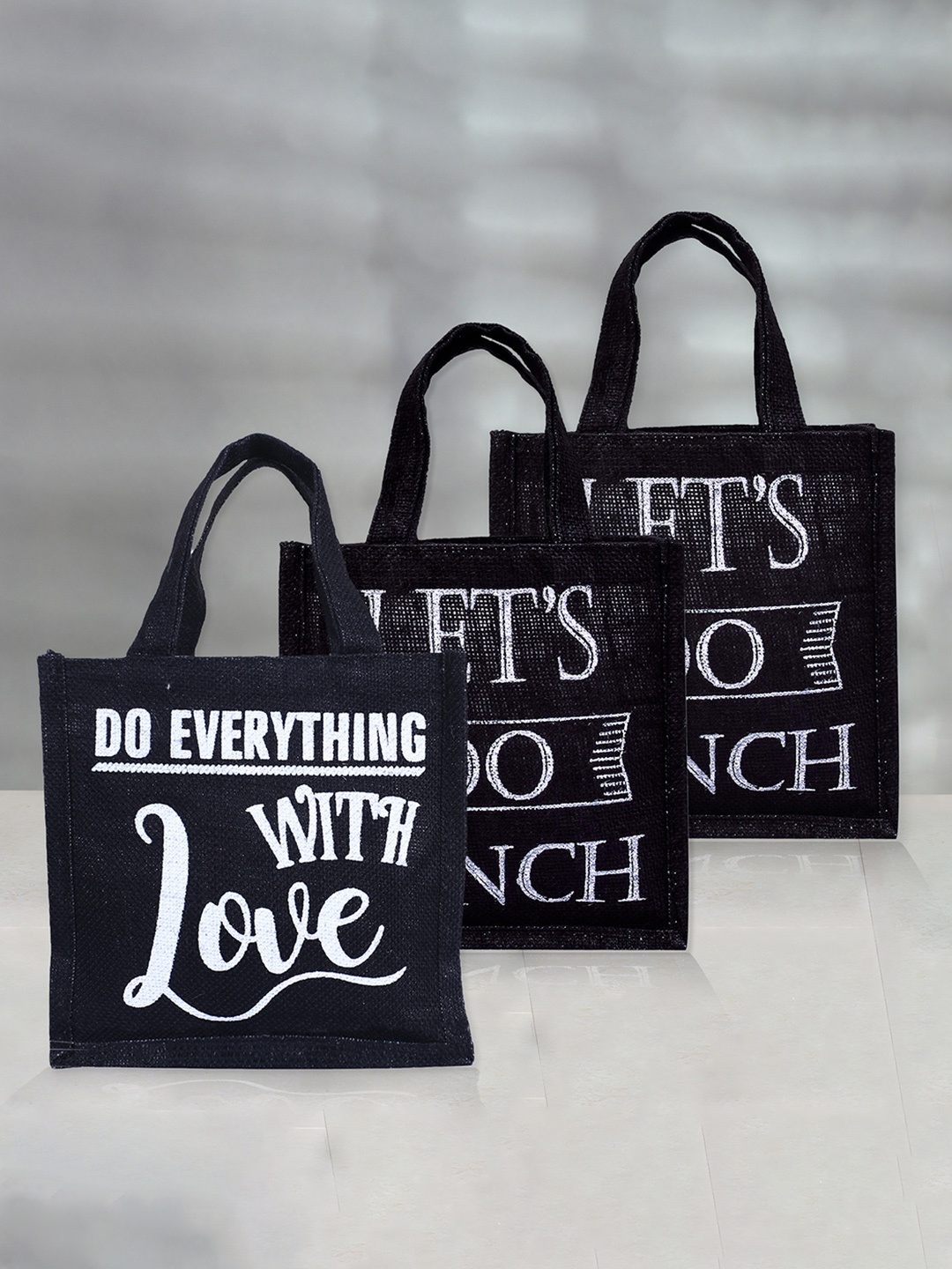 

Kuber Industries Pack Of 3 Jute Carry Lunch Bag, Black