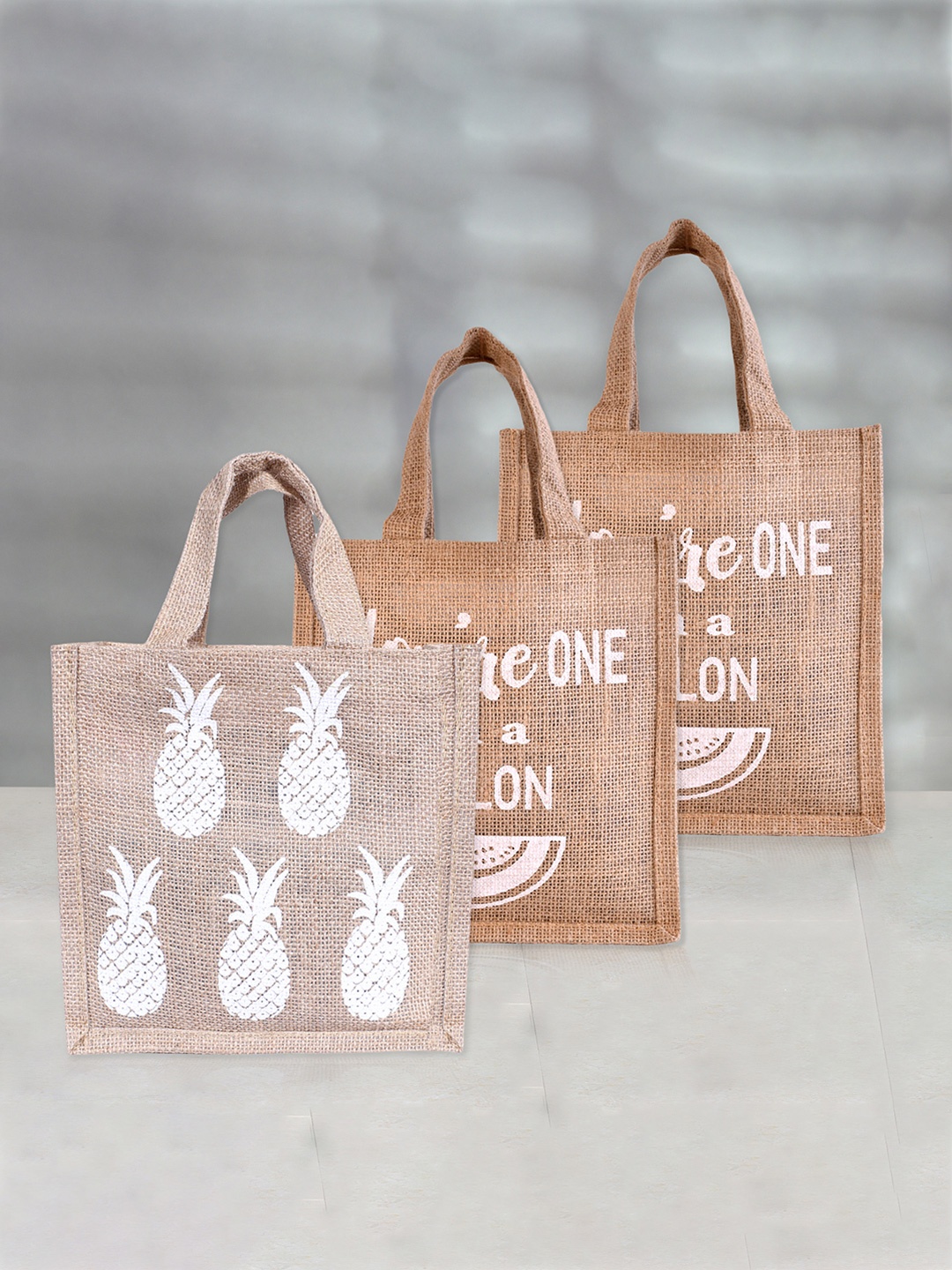 

Kuber Industries Pack Of 3 Jute Carry Lunch Bag, Beige