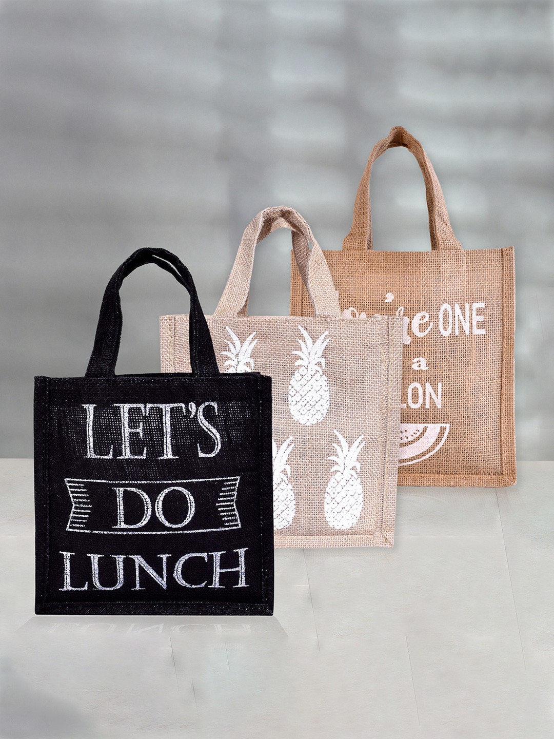 

Kuber Industries Set of 3 Other Prints Lunch bags Travel Accessory, Black