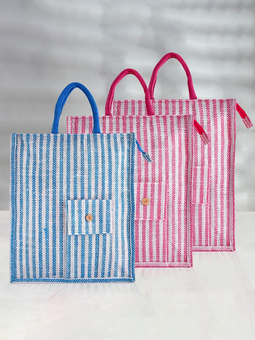

Kuber Industries Pack of 3 Striped Handheld Bag, Blue