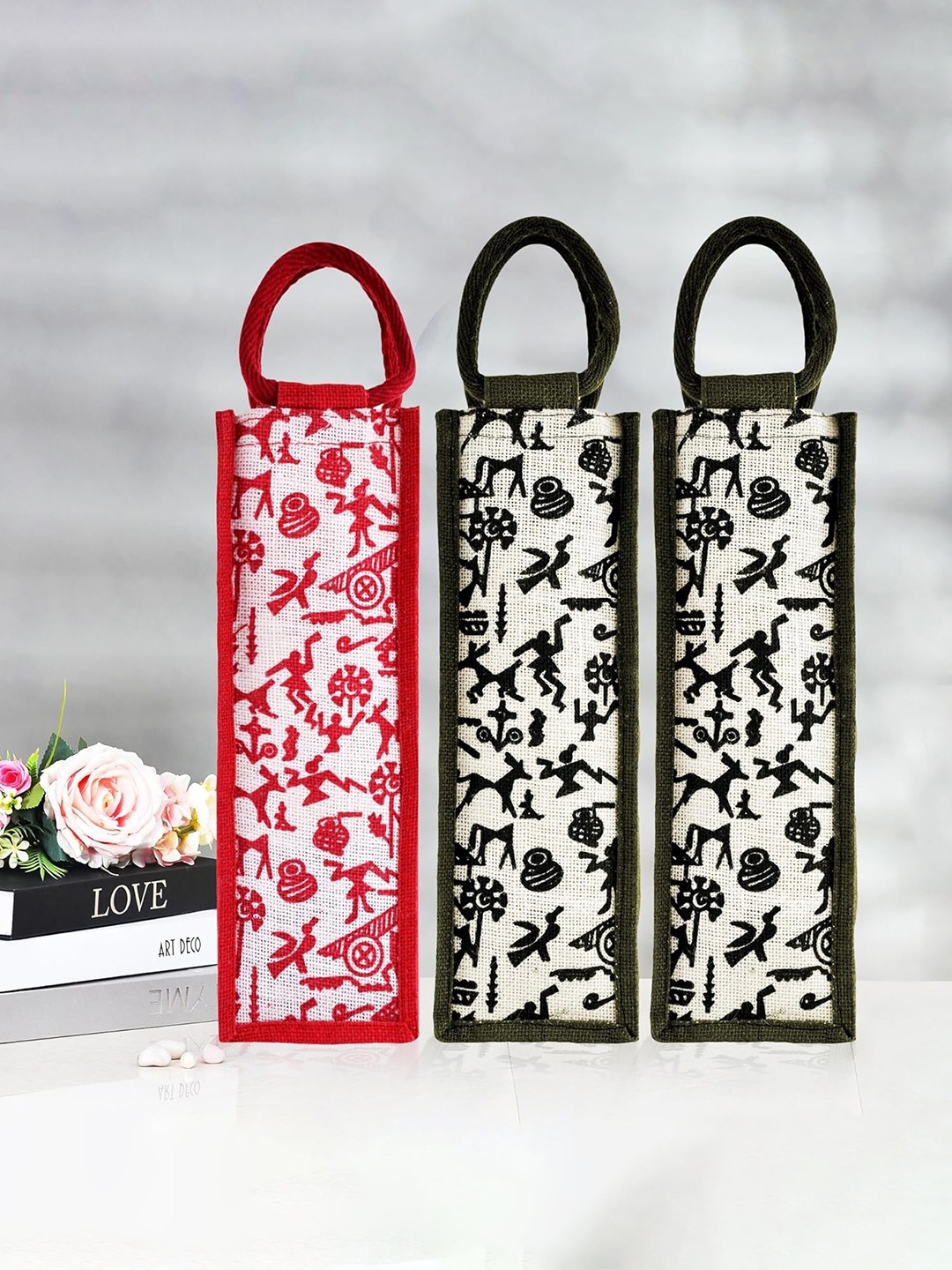 

Kuber Industries Pack of 3 Floral Printed Handheld Bag, Red