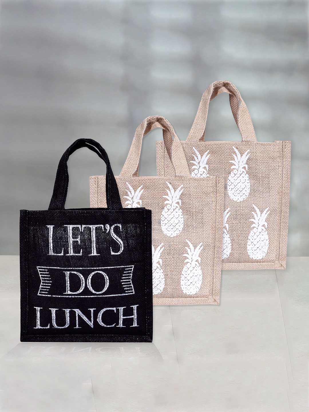 

Kuber Industries Set of 3 Other Prints Lunch bags Travel Accessory, Black