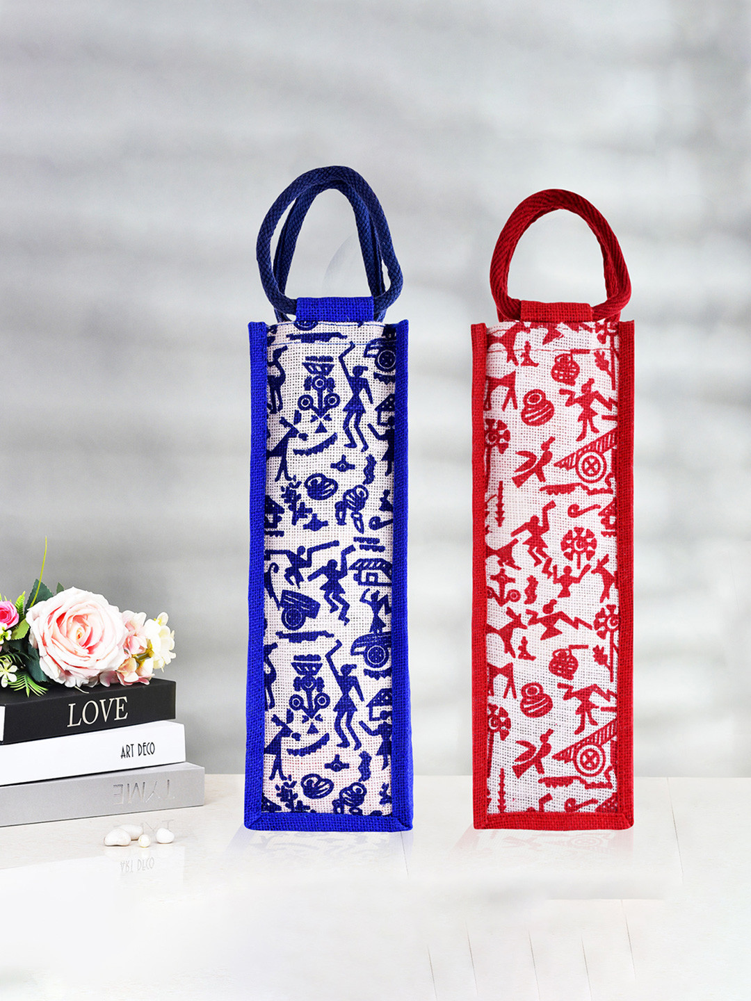 

Kuber Industries Set of 2 Warli Printed Water Bottle Bag, White