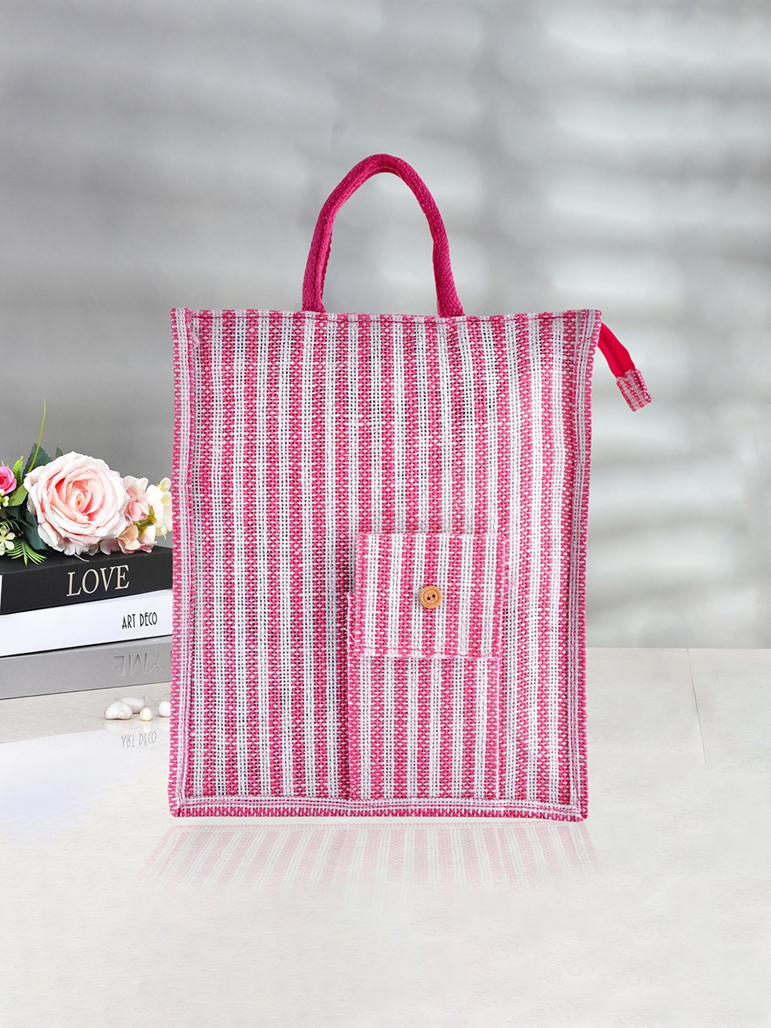

Kuber Industries Striped Shopping Bag, Pink