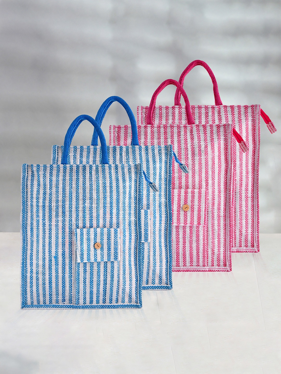 

Kuber Industries Set of 4 Striped Carry Shopping Bags, White