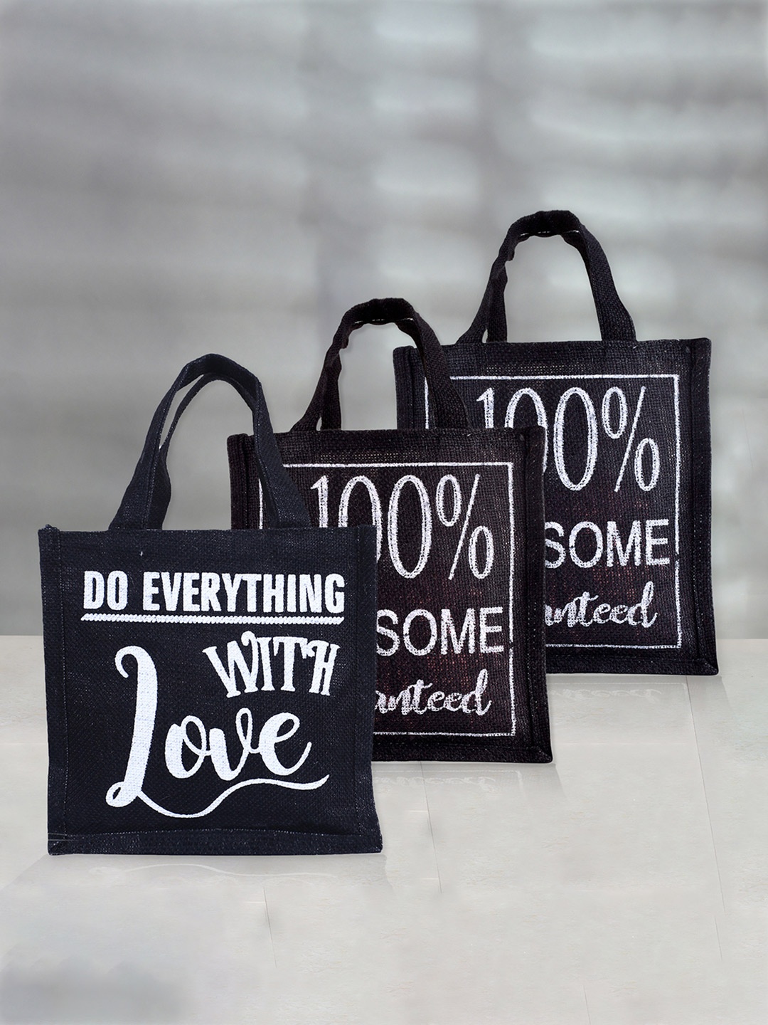 

Kuber Industries Set of 3 Printed Lunch bags, Black