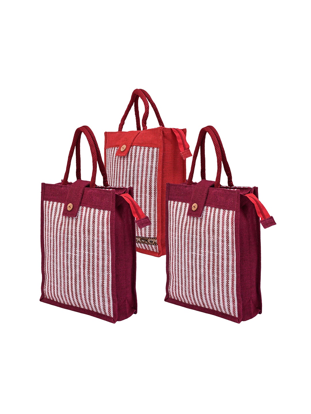 

Kuber Industries Set of 3 Striped Eco Friendly Jute Lunch bags, White