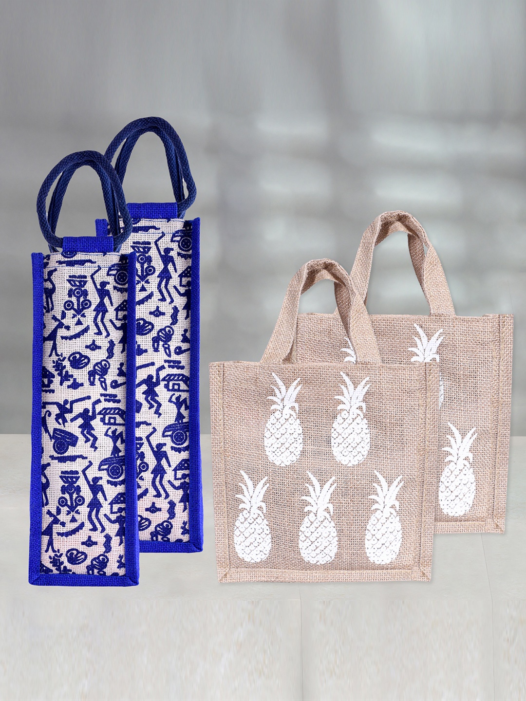 

Kuber Industries Set of 2 Printed Lunch & Bottle Bags, Beige